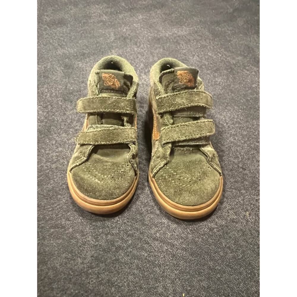 TODDLER OLIVE GREEN AND TAN SUEDE VANS SK8 MID 751505 - SIZE 9T